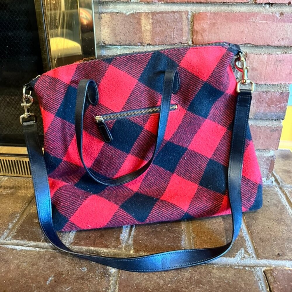 Talbots Buffalo Check Red and Black Plaid Slouchy Handbag